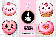 Cute Heart Donut Clipart Sublimation PNG Product Image 1