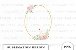 Watercolor White Swan with gold frame png Product Image 1