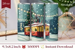 Christmas Tumbler Wrap, Christmas Tram Sublimation Design Product Image 1