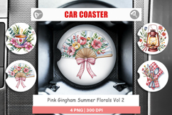 Car Coaster Pink Gingham Summer Product Image 1