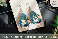 Summer Teardrop Earrings PNG, Yacht Sublimation Earrings Product Image 1