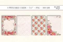 Floral Printable Cards, 4 PNG, Flowers Greeting Cards Product Image 1