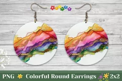 Watercolor Round Earrings PNG, Glitter Earring Sublimation Product Image 1