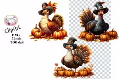 Turkeys, Fall, Ephemera, PNG, watercolor, Clipart Product Image 1