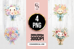 Cute Kawaii Flower Bouquet Watercolor Clipart PNG Product Image 1