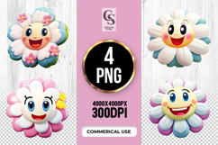 Cute Smiling Flower Face Clipart Sublimation PNG Product Image 1