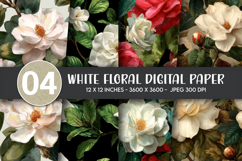 White Floral Digital Paper Product Image 1