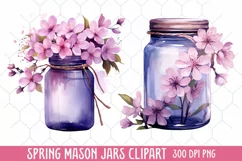 Flower Mason Jar Clipart, Watercolor Mason Jar Sublimation Product Image 1