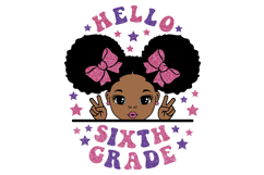 Hello Sixth Grade Girl SVG PNG Glitter Afro Girl Design Product Image 1