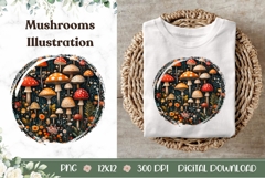 Forest Illustration, Cartoon Mushrooms PNG Product Image 1