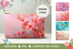 Pink Flowers Cosmetic Bag, Floral Cosmetic Bag Print Product Image 1