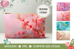 Pink Flowers Cosmetic Bag, Floral Cosmetic Bag Print Product Image 1