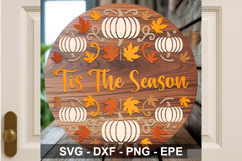 Tis The Season Sign SVG Round | Pumpkin Leaf Autumn Door Product Image 2