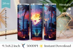 Sunset Tumbler Wrap Design, Tropical Tumbler Design Product Image 1