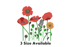 Red and Yellow Wildflowers Garden Embroidery Design Product Image 1