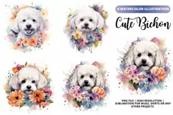 Cute bichon Watercolor cliparts | Cute dogs Illustrations Product Image 1
