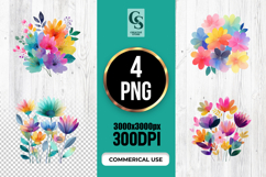 Colorful Watercolor Flowers Clipart Sublimation PNG Product Image 1