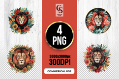 Floral Lion Wreath Illustration Clipart Sublimation PNG Product Image 1