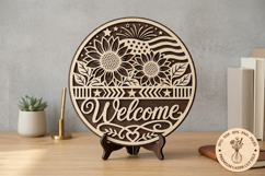 Patriotic Sunflower Welcome Sign SVG, American Flag Round Product Image 1
