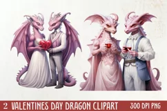 Watercolor Valentine's Day Dragon Clipart, Dragon Watercolor Product Image 1