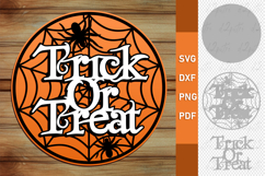 Trick or Treat Spider Web Halloween Door Hanger Sign SVG Product Image 1