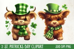 St Patricks Day Highland Cow Clipart, Highland Cow Clipart Product Image 1