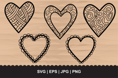 Decorative Heart SVG Bundle - 5 Hand-Drawn Doodle Hearts Product Image 1