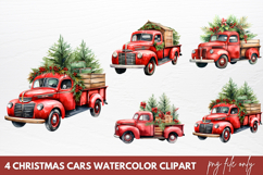 Christmas Cars Watercolor clipart PNG Product Image 1