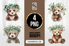 Bear with Eucalyptus Crown Clipart Sublimation PNG Product Image 1