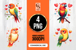 Colorful Love Parrot Clipart Sublimation PNG Product Image 1