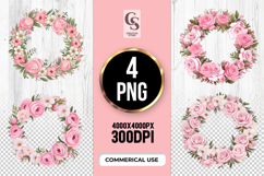 Pink Rose Floral Wreath Clipart Sublimation PNG Product Image 1