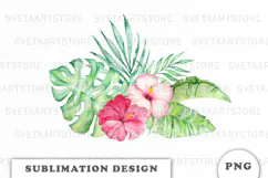 Watercolor Tropical Flowers Bouquet png Product Image 1