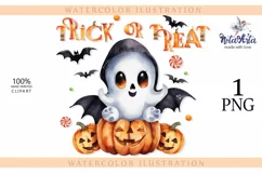 Trick or Treat, Halloween Lettering PNG, Ghost and Pumpkin Product Image 1