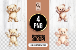 Cute Teddy Bear Watercolor Illustration Clipart PNG Product Image 1