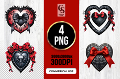 Gothic Heart With Red Bow Illustration Clipart Png Product Image 1
