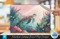 Turtle Gliding Through Vibrant Underwater Cutting Board PNG Product Image 1