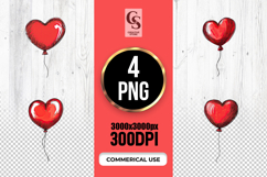 Hand-drawn Red Heart Balloon Clipart Sublimation PNG Product Image 1