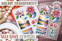 Self Love sticker sheet Scrapbook PNG Nature Watercolor Yoga Product Image 1