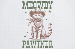 Vintage Funny Cat Meowdy Pawtner PNG Product Image 1