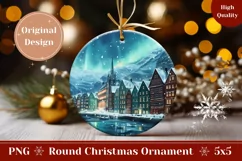 Winter Village Round Ornament, Winter Ornament Sublimation Product Image 1