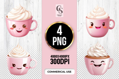 Pink Mug Clipart with Whipped Cream Faces Sublimation PNG Product Image 1