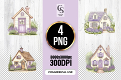 Lavender Cottage House Watercolor Clipart Sublimation PNG Product Image 1
