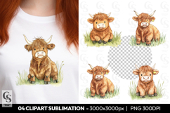Baby Highland Cow In Grass Clipart Sublimation PNG Product Image 1