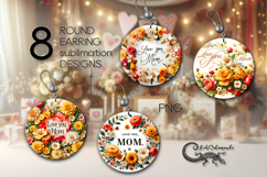Flowers | 8 Mother&#039;s day Round Earring Sublimation designs Product Image 1