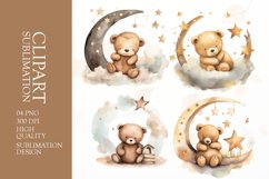 Watercolor cute nursery bear sublimation clipart png Product Image 1