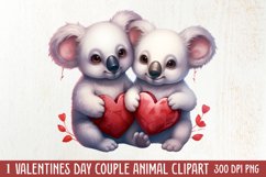 Couple Animal Valentines Day Clipart, Watercolor Couple Product Image 1