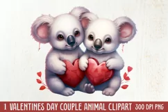 Couple Animal Valentines Day Clipart, Watercolor Couple Product Image 1