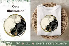 Cartoon Cats Illustration, Yin Yang Cats PNG, Animals PNG Product Image 1