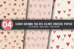 Hand Drawn Sketch Heart Digital Paper Product Image 1