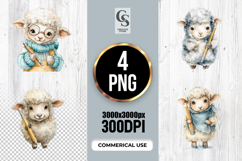 Cute Lamb With Pencil Watercolor Clipart Sublimation PNG Product Image 1